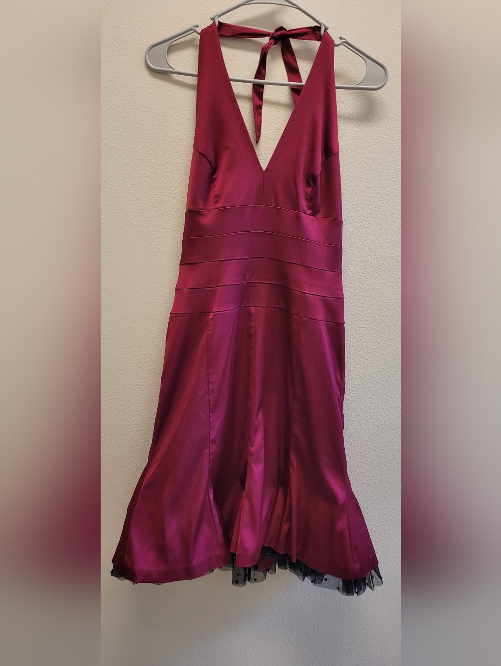 Vintage Donna Ricco Satin Halter Midi Dress in Fuchsia